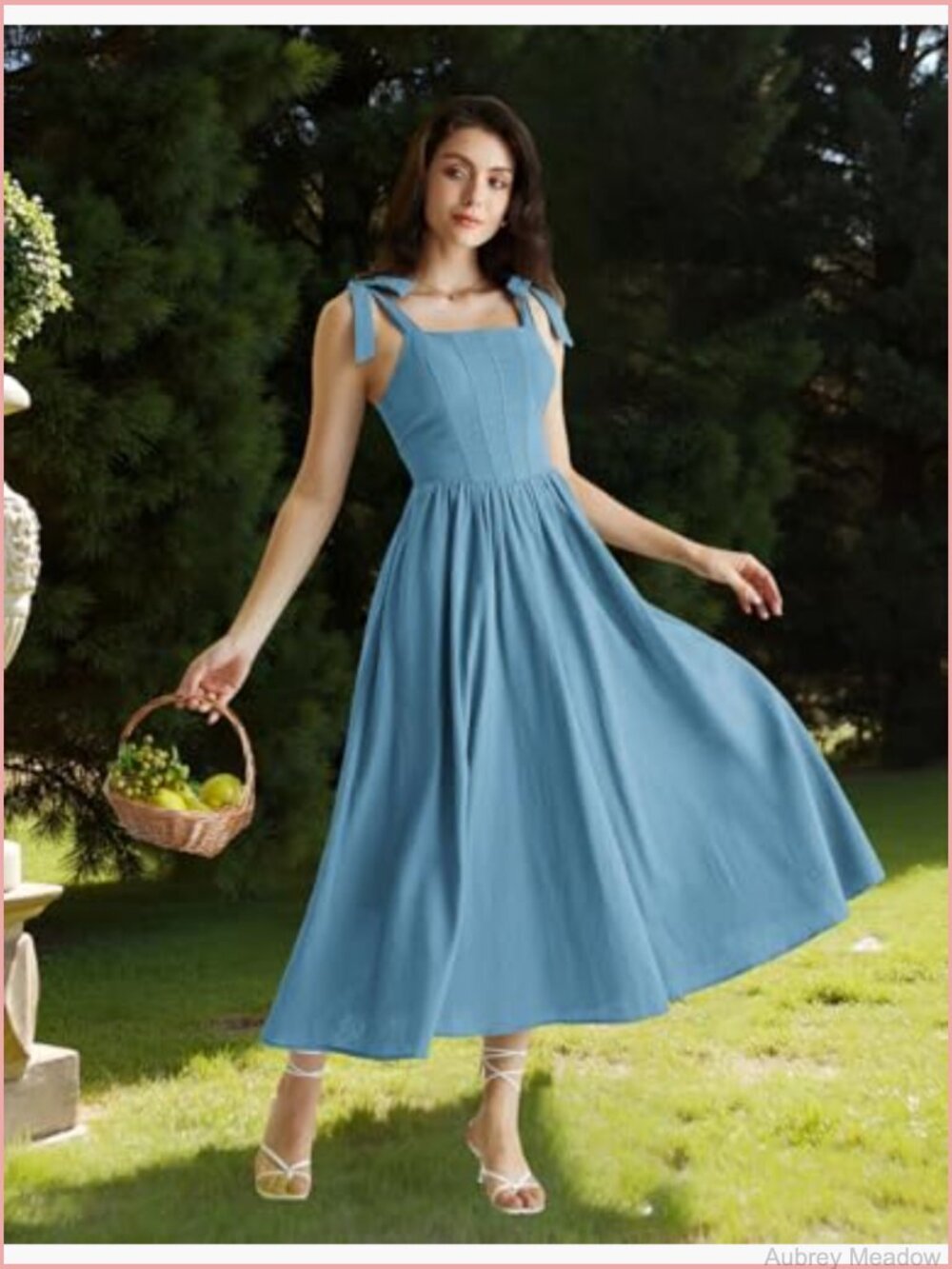 Renaissance Corset Dress Square Neck Cottagecore Fishbone Sundress A-Line Maxi - Picture 3 of 7